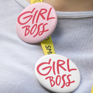 Girl Boss Bold Typography Red & Pink Feminine 1 Inch Round Button