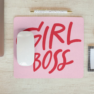 Girl Boss Bold Typography Red & Pink Feminine Mouse Pad
