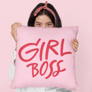 Girl Boss Bold Typography Red & Pink Feminine Throw Pillow