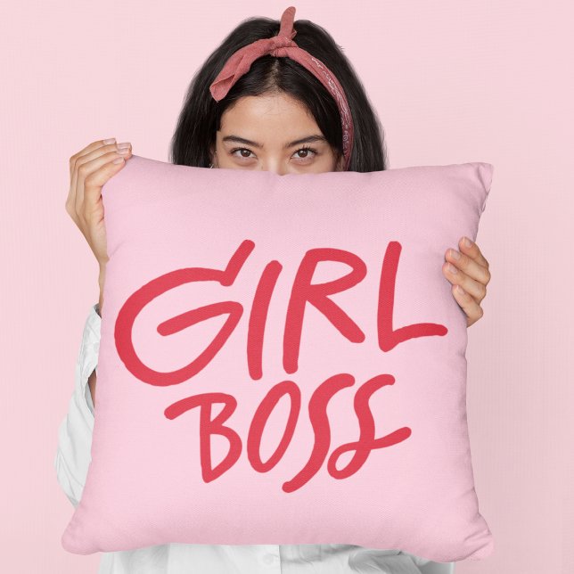 Girl Boss Bold Typography Red & Pink Feminine Throw Pillow (Creator Uploaded)
