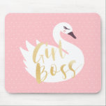 Girl Boss | Chic Girly White Swan & Polka Dot Mouse Pad<br><div class="desc">Personalized your desktop office space with our unique mouse pad prints. Beautiful large stylized white swan illustration with the words "Girl Boss" designed in a brush script font is faux gold that's incorporated over the swan illustration. A blush pink polka dot background contrast beautifully with the swan illustration. All illustrations...</div>