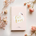 Girl Boss | Chic Girly White Swan & Polka Dot Planner<br><div class="desc">Beautiful large stylized white swan illustration with the words "Girl Boss" designed in a brush script font is faux gold that's incorporated over the swan illustration. A blush pink and heart background contrast beautifully with the swan illustration. Customize with your name and year All illustrations contained in this chic girl...</div>