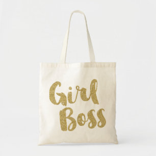 GIRL BOSS Faux Sparkle Gold Foil Look Reusable Tote Bag