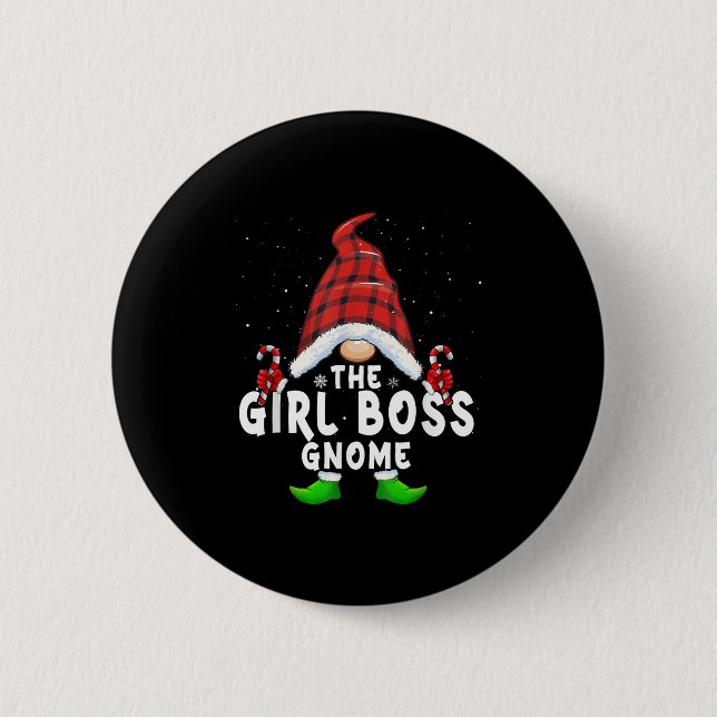 Girl Boss Gnome Buffalo Plaid Matching Family Chri 2 Inch Round Button (Front)