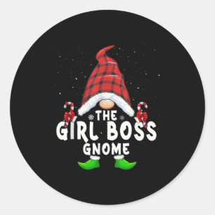 Girl Boss Gnome Buffalo Plaid Matching Family Chri Classic Round Sticker