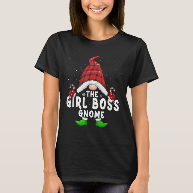 Girl Boss Gnome Buffalo Plaid Matching Family Chri T-Shirt (Front)