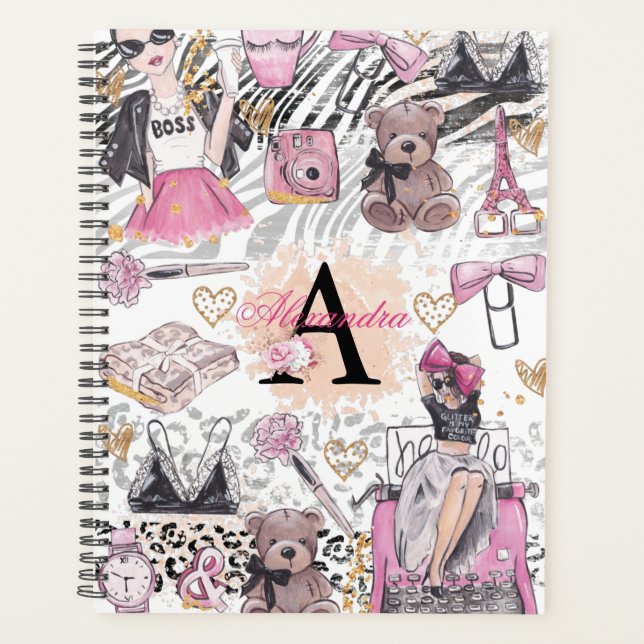 Girl Boss Luxury Black Pink Illustration Planner (Front)