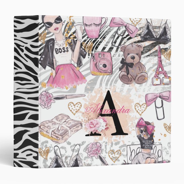 Girl Boss Luxury Illustration Personalized Binder (Front/Spine)