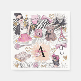 Girl Boss Luxury Zebra Pink Black Napkin