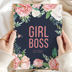 Girl Boss Navy And Pink Floral Personalized Planner