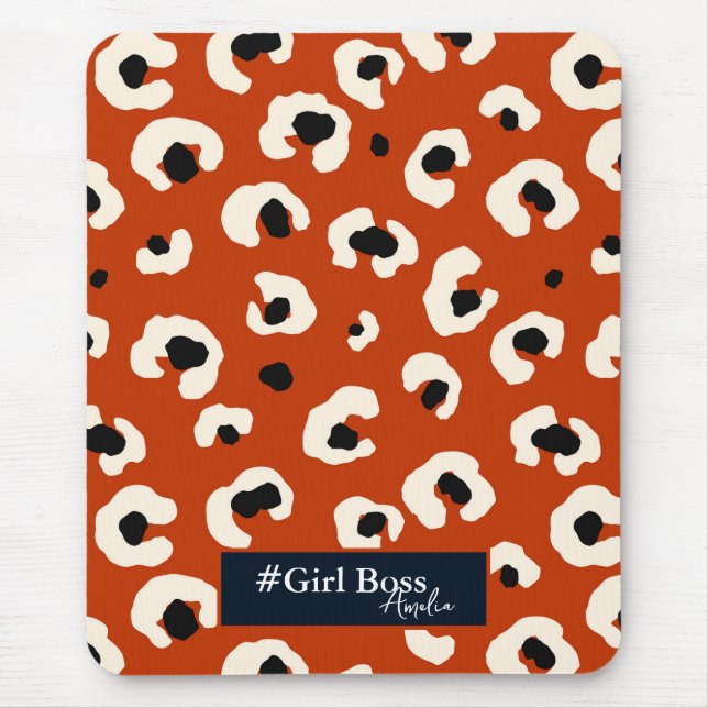 Girl Boss Personalized Bold Leopard Print Mouse Pad (Front)