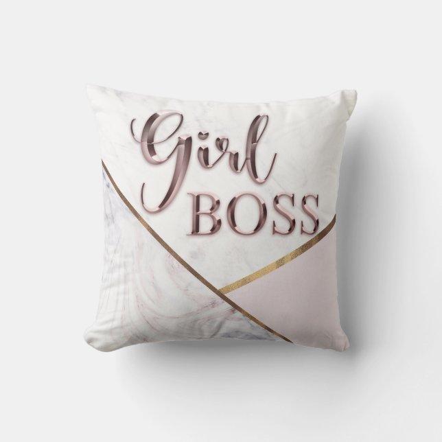 Girl Boss Pink Chrome Marble Trendy Modern Chic Throw Pillow (Front)