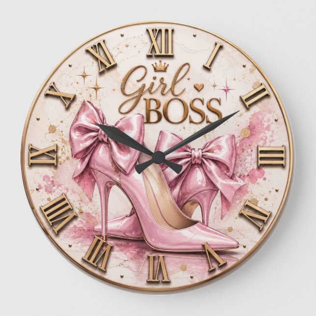 Girl Boss Pink High Heels Large Clock (Front)