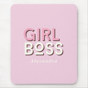 Girl Boss Retro Minimal Pink Mouse Pad