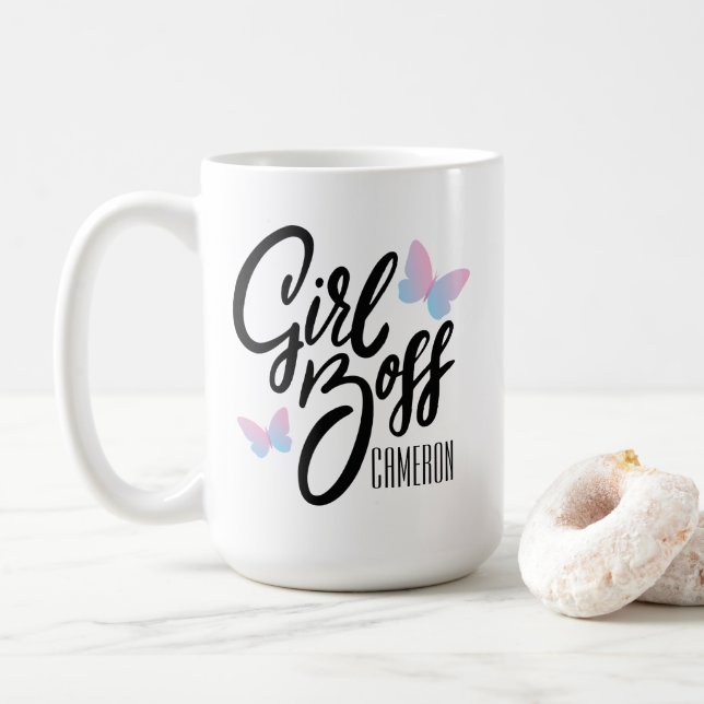 GIRL BOSS | Retro Typography Personalized Coffee Mug (With Donut)