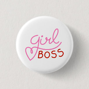 Girl Boss typography Hot Pink Red Hearts Button