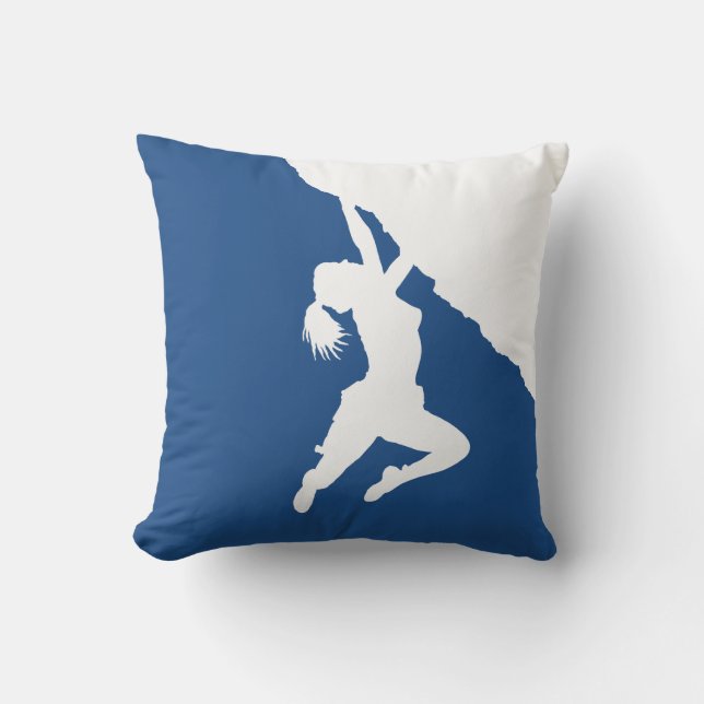 girl bouldering throw pillow (Front)