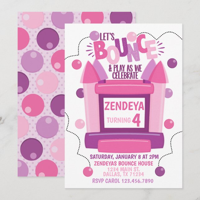 Girl Bounce House Birthday Party Invitation (Front/Back)