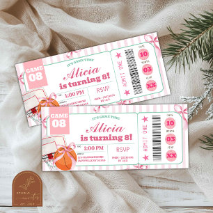 Girl Bow Basketball Birthday Ticket Invitation