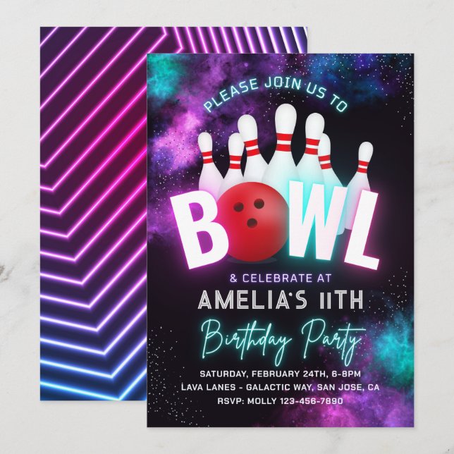 Girl Bowling Party Invitation | Bowling Invitation (Front/Back)