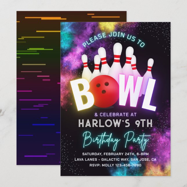 Girl Bowling Party Invitation | Bowling Invitation (Front/Back)
