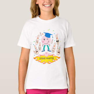 Girl bowling strike graphic t-shirt - White