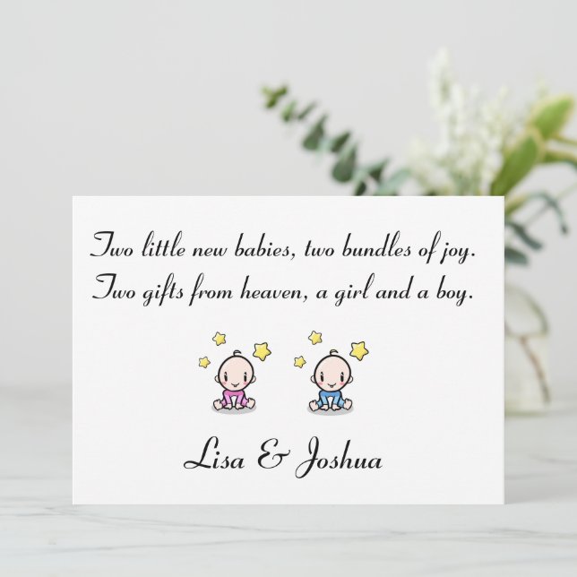 Girl / Boy Customized Twin Babies Congratulations Card (Standing Front)