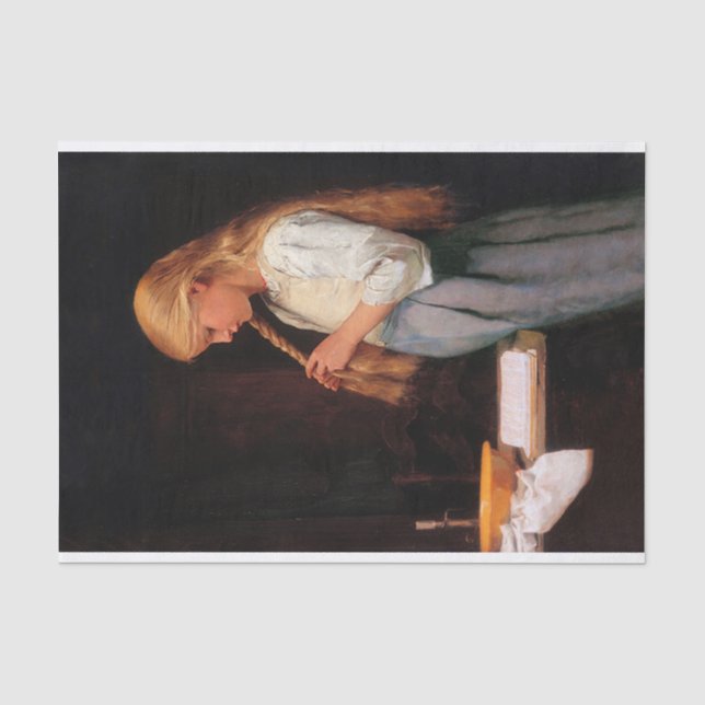 Girl Braiding Her Hair by Albert Anker  Tissue Paper (Front)
