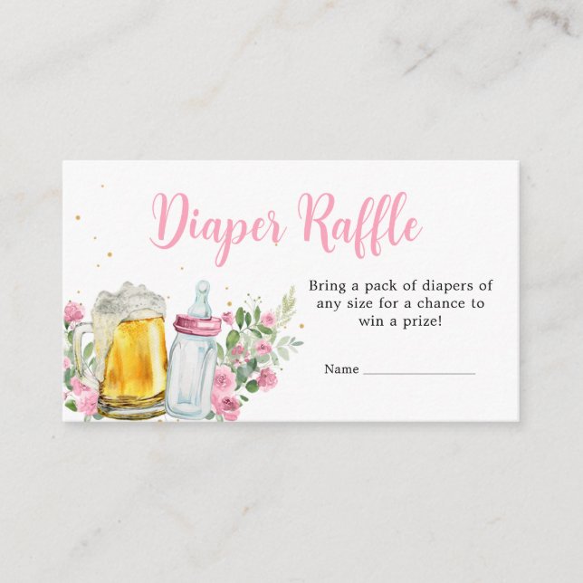 Girl Brewing Beer and Bottle Diaper Raffle Enclosure Card (Front)
