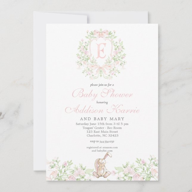 Girl Bunny Baby shower invitation (Front)