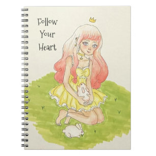 Girl & Bunny in Window Stars Heart Dream Notebook
