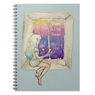 Girl & Bunny in Window Stars Heart Dream Notebook