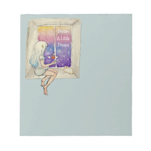 Girl & Bunny in Window Stars Heart Dream Notepad
