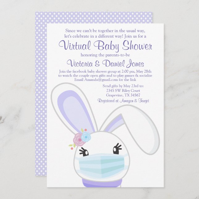 Girl Bunny Mask Mail Virtual Baby Shower Invitation (Front/Back)