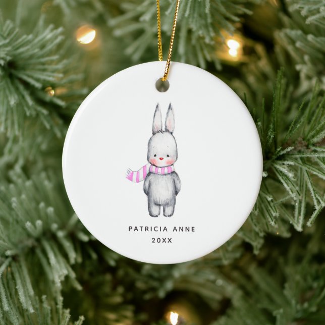 Girl Bunny Personalized Baby's 1st Christmas Ceramic Ornament (Tree)