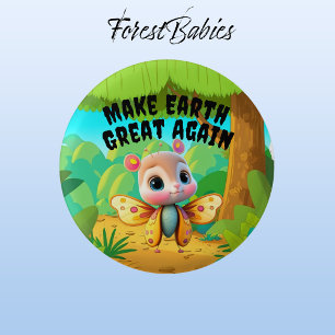 Girl Butterfly, Make Earth Great Again, Wildlife 1 Inch Round Button