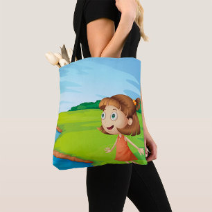 Girl by Riverside Nature Landscape Tote Bag