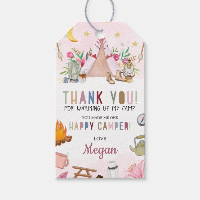 Girl Camp Party Favour Tag Camp Out Birthday (Front)