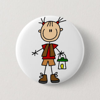 Girl Camping With Lantern Button