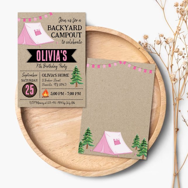 Girl Campout Birthday Invitation Backyard Camping (Creator Uploaded)