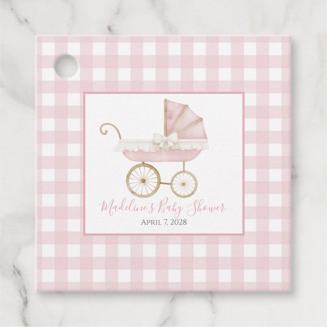 Girl Carriage Pink Gingham Favour Tags (Front)