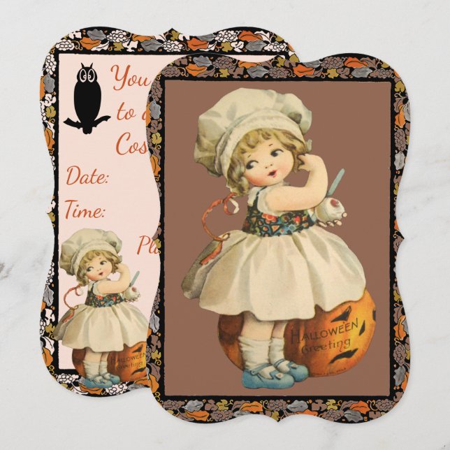 Girl Carving Apple Halloween Invitation (Front/Back)