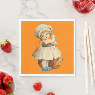 Girl Carving Apple Halloween Napkin