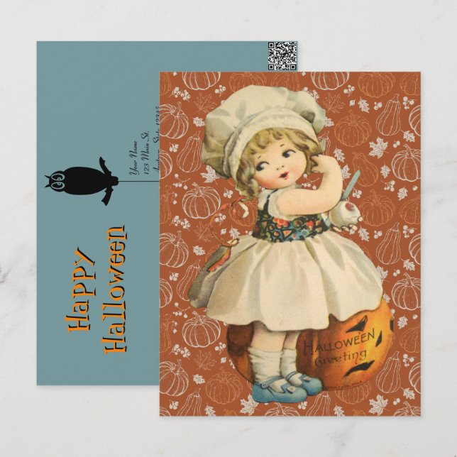 Girl Carving Apple Halloween Postcard (Front/Back)