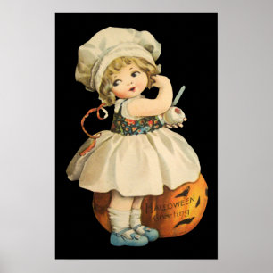 Girl Carving Apple Halloween Poster