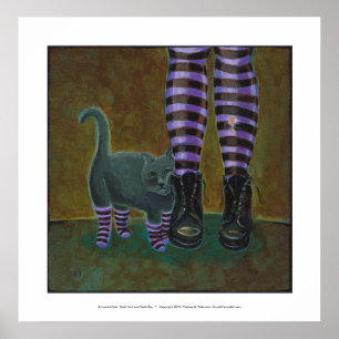 Girl cat boots striped socks fun witch goth art poster