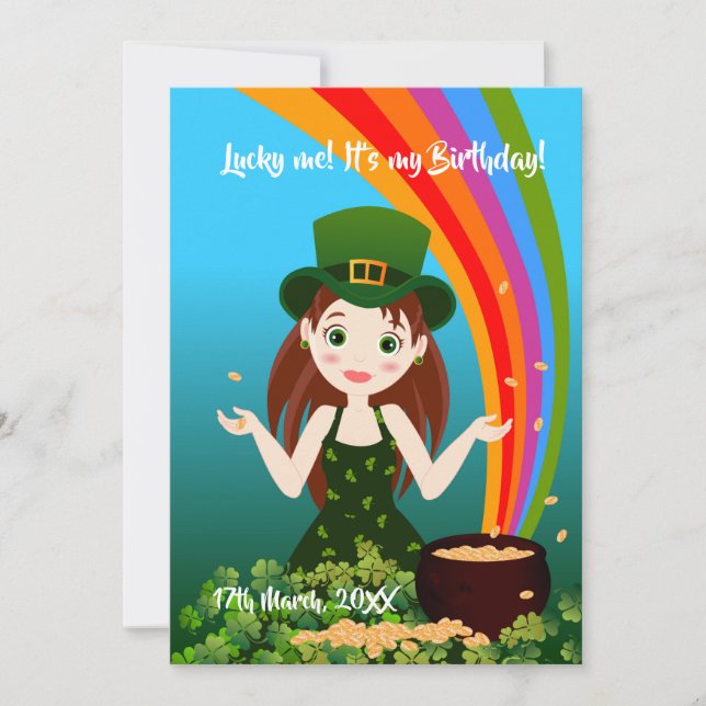 Girl celebrates her birthday on Saint Patrick's Invitation (Front)