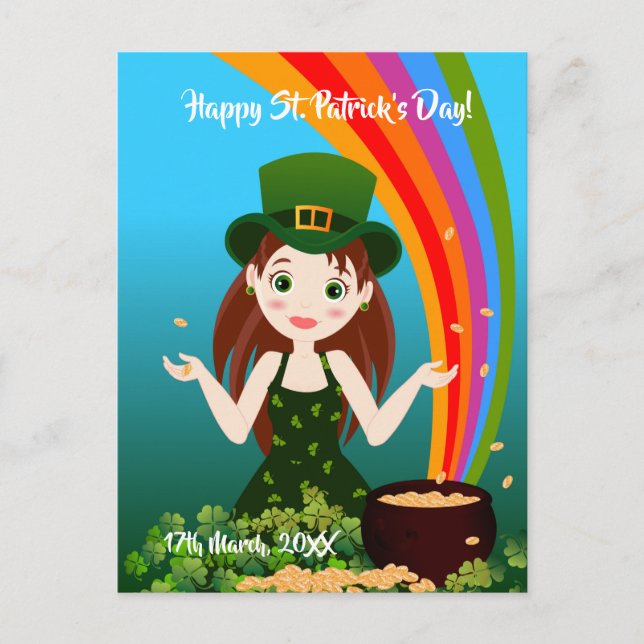 Girl celebrates her birthday on Saint Patrick's Postcard (Front)