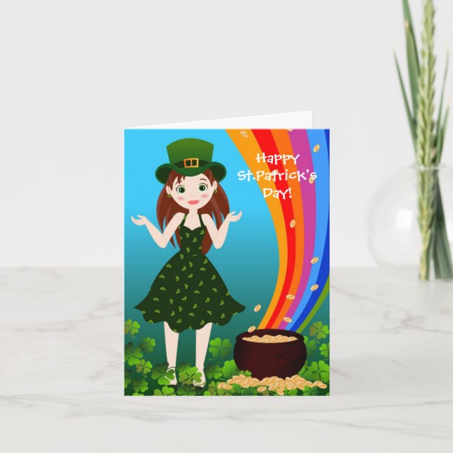 Girl celebrates Saint Patrick Card (Front)
