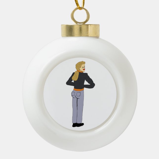girl   ceramic ball christmas ornament (Front)
